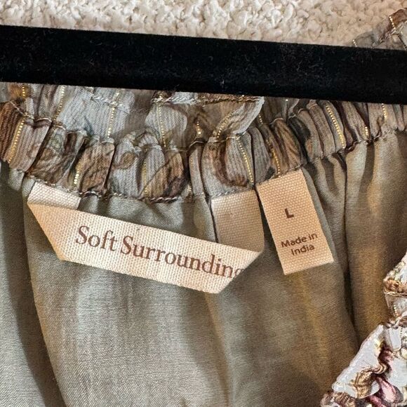 Soft Surroundings Top Womens Aitana  Baroque Peasant Print Sheer Chiffon Blouse - Picture 6 of 11